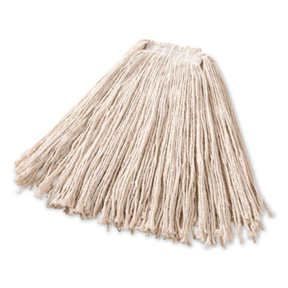 Non-Launderable Premium Cut-End Cotton Wet Mop Head, 24 oz, White, 1" White Band, 12/Carton