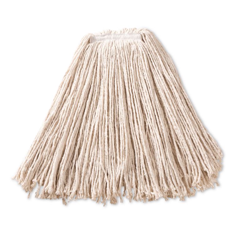 Non-Launderable Premium Cut-End Cotton Wet Mop Head, 24 oz, White, 1" White Band, 12/Carton