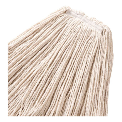 Non-Launderable Premium Cut-End Cotton Wet Mop Head, 24 oz, White, 1" White Band, 12/Carton
