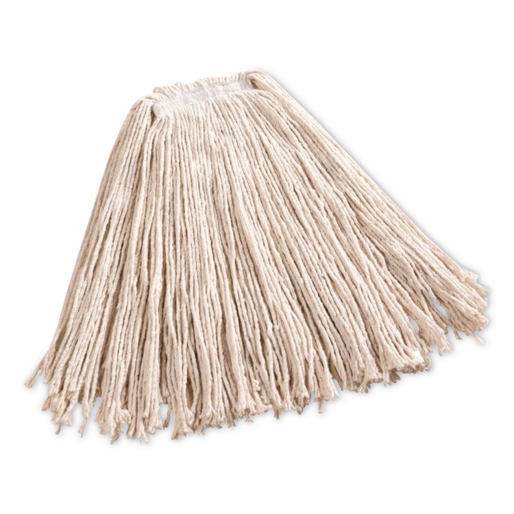 Non-Launderable Premium Cut-End Cotton Wet Mop Head, 24 oz, White, 1" White Band, 12/Carton