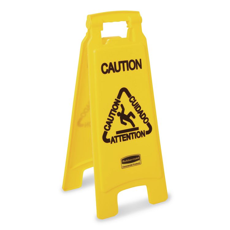 Multilingual "Caution" Floor Sign, 11 x 12 x 25, Yellow