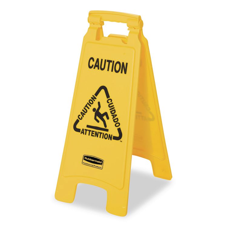 Multilingual "Caution" Floor Sign, 11 x 12 x 25, Yellow