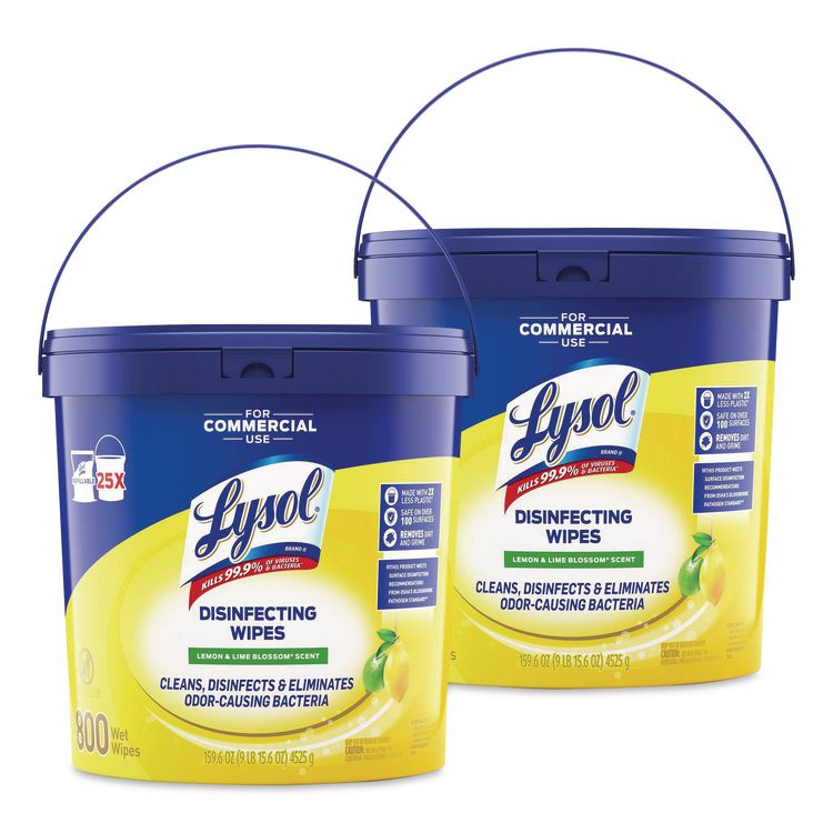 Professional Disinfecting Wipe Bucket, 1-Ply, 6 x 8, Lemon and Lime Blossom, White, 800 Wipes/Bucket, 2 Buckets/Carton