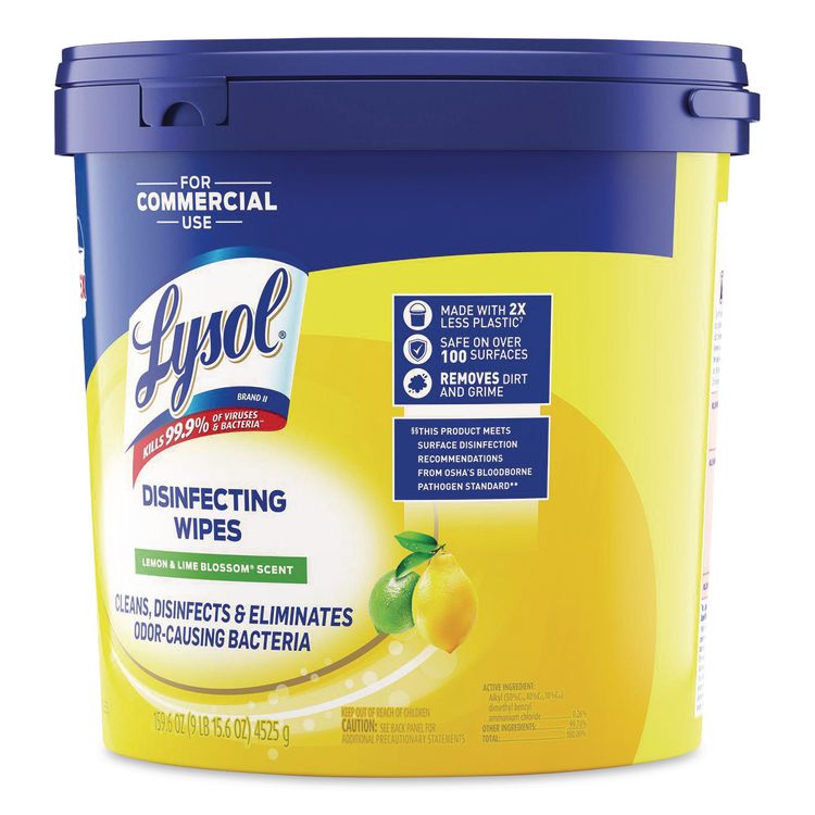 Professional Disinfecting Wipe Bucket, 1-Ply, 6 x 8, Lemon and Lime Blossom, White, 800 Wipes/Bucket, 2 Buckets/Carton