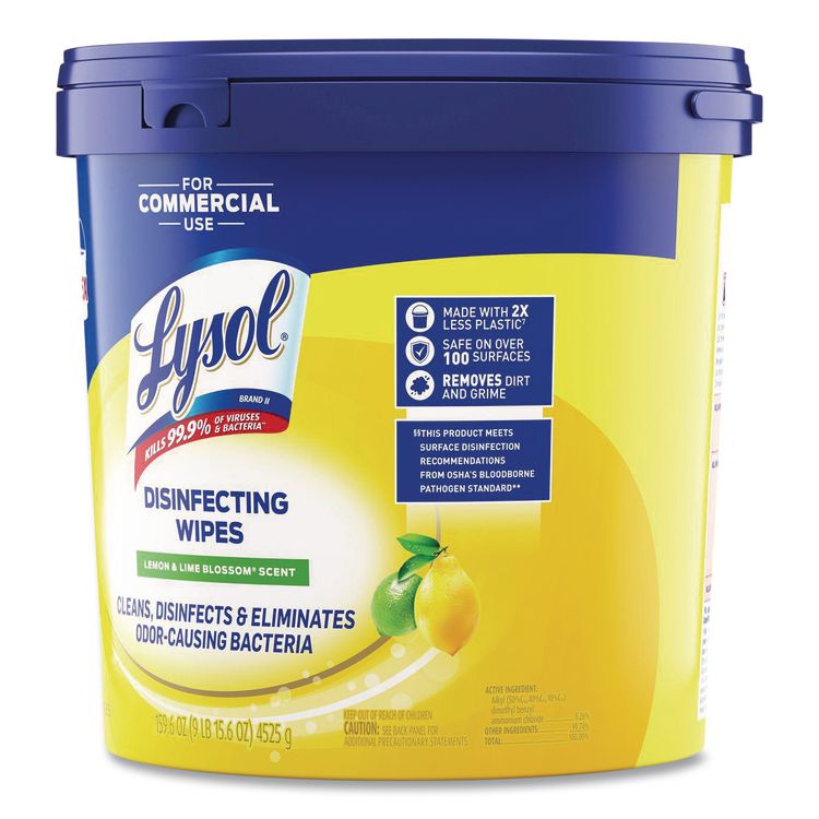 Professional Disinfecting Wipe Bucket, 1-Ply, 6 x 8, Lemon and Lime Blossom, White, 800 Wipes