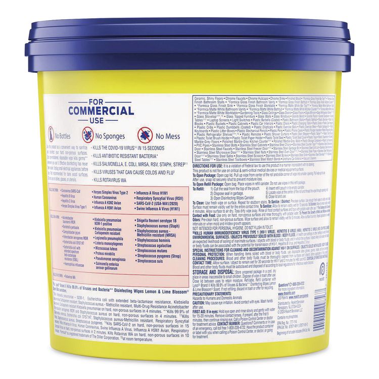 Professional Disinfecting Wipe Bucket, 1-Ply, 6 x 8, Lemon and Lime Blossom, White, 800 Wipes/Bucket, 2 Buckets/Carton