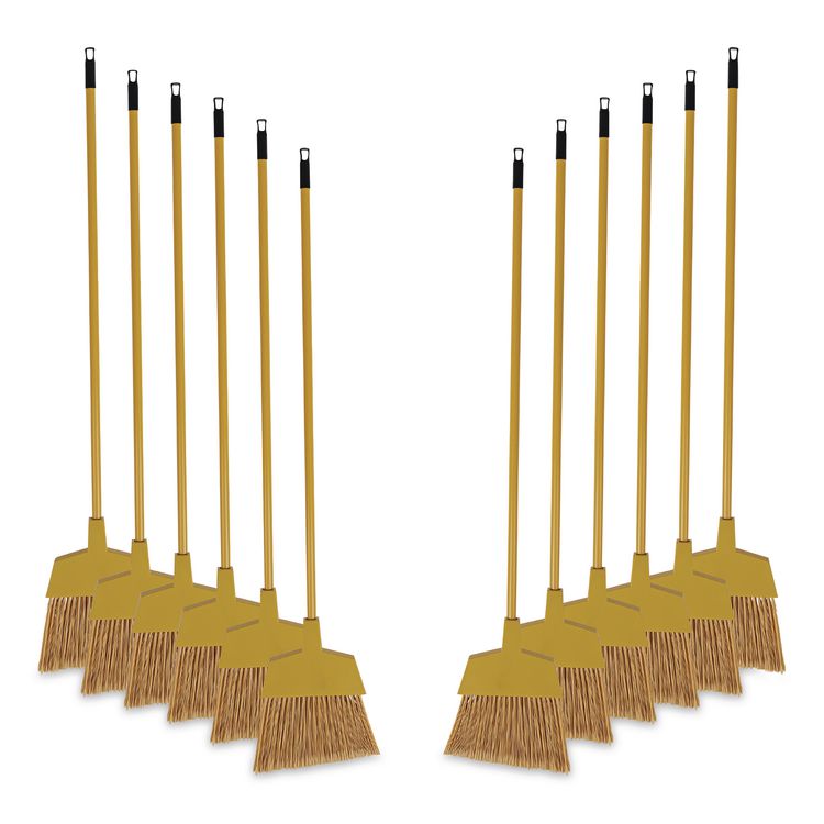 Corn Fiber Angled-Head Lobby Brooms, 55" Length, Yellow, 12/Carton