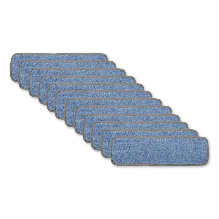 Microfiber Wet Mop Head, Blue, 18 x 5, Split Microfiber, Hook and Loop Back, Dozen