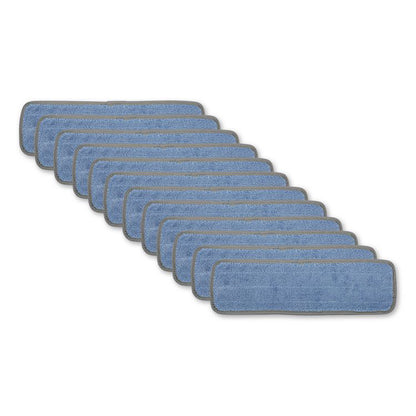 Microfiber Wet Mop Head, Blue, 18 x 5, Split Microfiber, Hook and Loop Back, Dozen