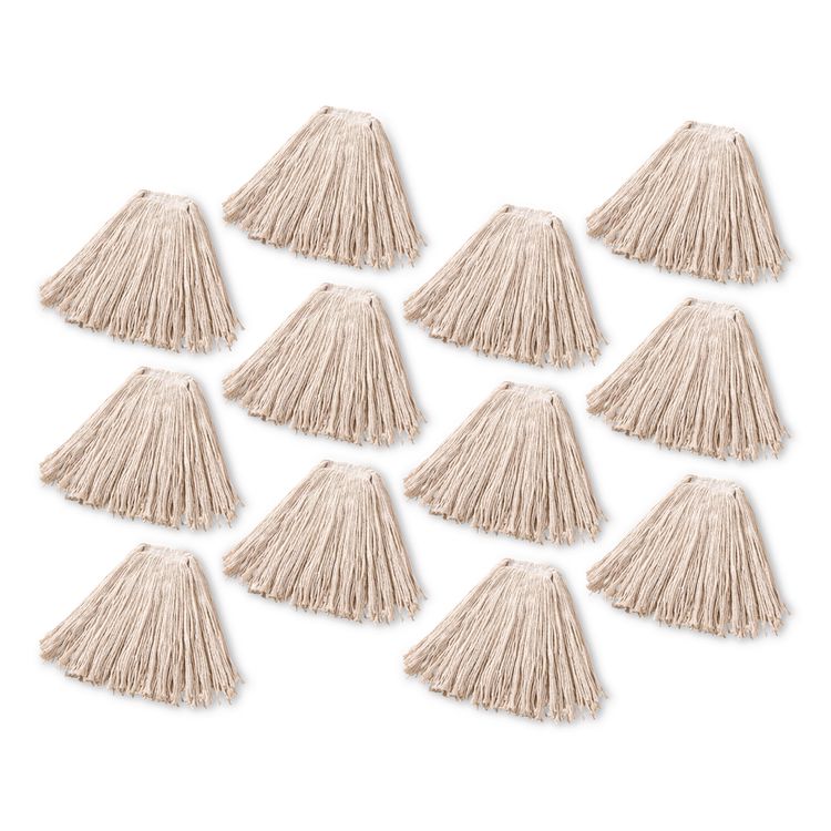 Non-Launderable Premium Cut-End Cotton Wet Mop Head, 24 oz, White, 1" White Band, 12/Carton