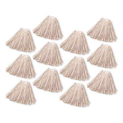 Non-Launderable Premium Cut-End Cotton Wet Mop Head, 24 oz, White, 1" White Band, 12/Carton