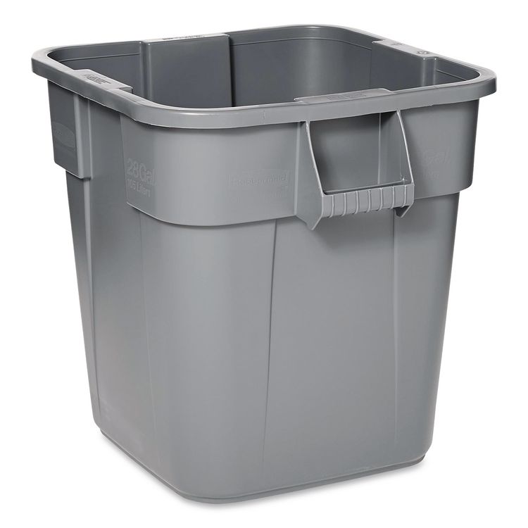 Square Brute Container, 28 gal, Polyethylene, Gray
