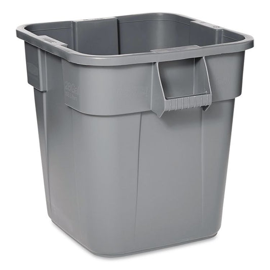 Square Brute Container, 28 gal, Polyethylene, Gray
