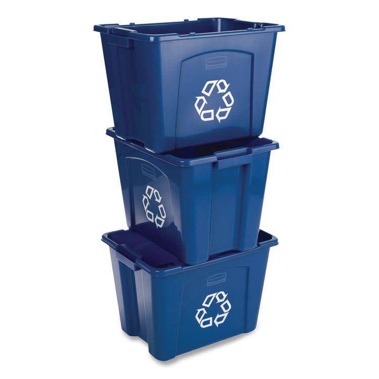 Stacking Recycle Bin, 14 gal, Polyethylene, Blue