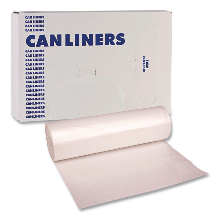 Low-Density Waste Can Liners, 45 gal, 0.9 mil, 40 x 46, Clear, Perforated Roll, 100/Carton