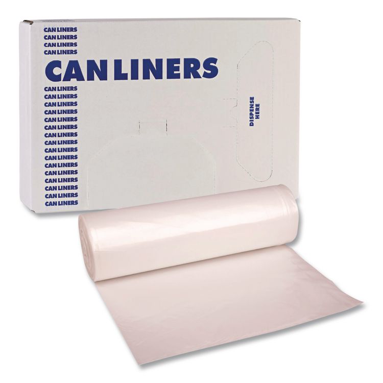 High-Density Can Liners, 45 gal, 12 mic, 40 x 48, Natural, Perforated Roll, 250/Carton