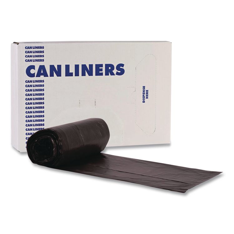 High-Density Can Liners, 45 gal, 22 mic, 40 x 48, Black, Perforated Roll, 150/Carton