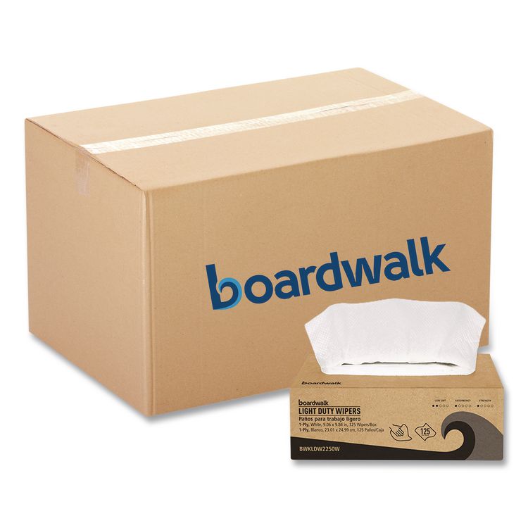 One-Ply Paper Wipers, 9.84 x 9.06, White, 125 Wipers/Box, 18 Boxes/Carton
