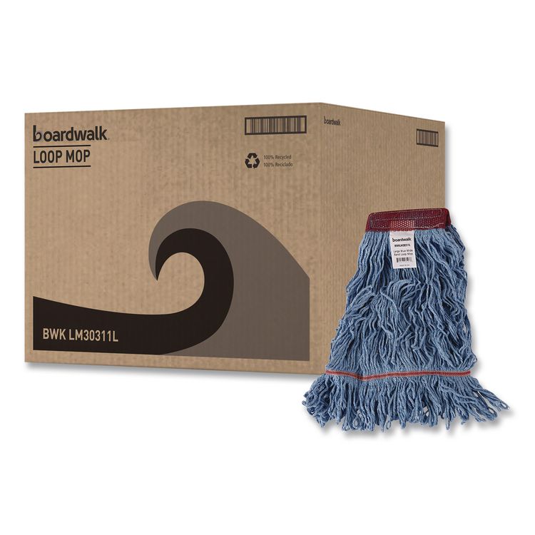 Cotton Mop Heads, Cotton/Synthetic, Large, Looped End, Wideband, Blue, 12/Carton