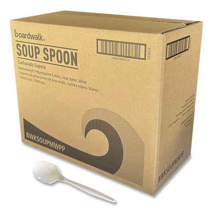 Mediumweight Polypropylene Cutlery, Soup Spoon, 4.86", Plastic, White, 1,000/Carton