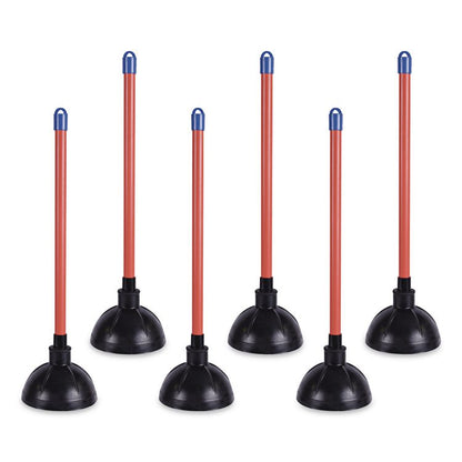 Toilet Plunger, 18" Plastic Handle, 5.63" dia, Red/Black, 6/Carton