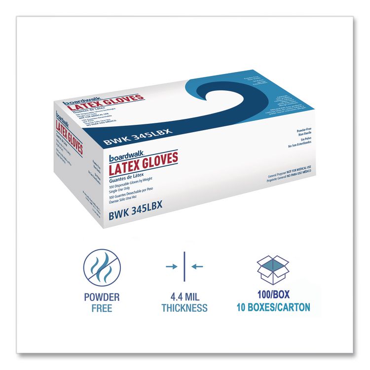 General-Purpose Latex Gloves, Powder-Free, Large, 4.4 mil Thick, 9.5" Long, Natural, 100/Box, 10 Boxes/Carton