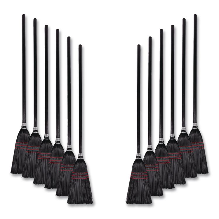 Flag Tipped Poly Lobby Brooms, Flag Tipped Poly Bristles, 38" Overall Length, Natural/Black, 12/Carton