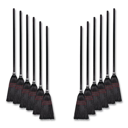 Flag Tipped Poly Lobby Brooms, Flag Tipped Poly Bristles, 38" Overall Length, Natural/Black, 12/Carton