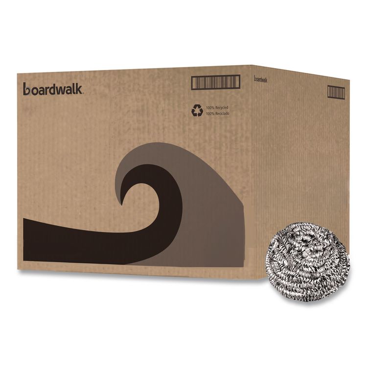 Stainless Steel Scrubber, Medium Size, Steel Gray, 72/Carton