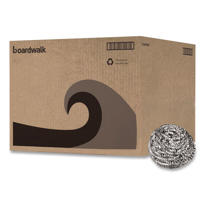 Stainless Steel Scrubber, Medium Size, Steel Gray, 72/Carton
