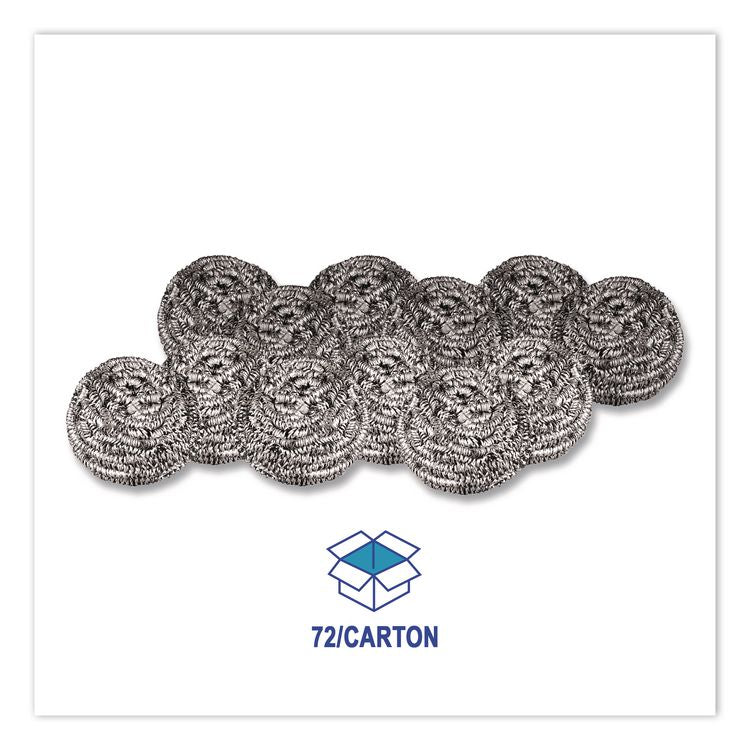 Stainless Steel Scrubber, Medium Size, Steel Gray, 72/Carton