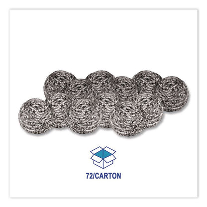 Stainless Steel Scrubber, Medium Size, Steel Gray, 72/Carton