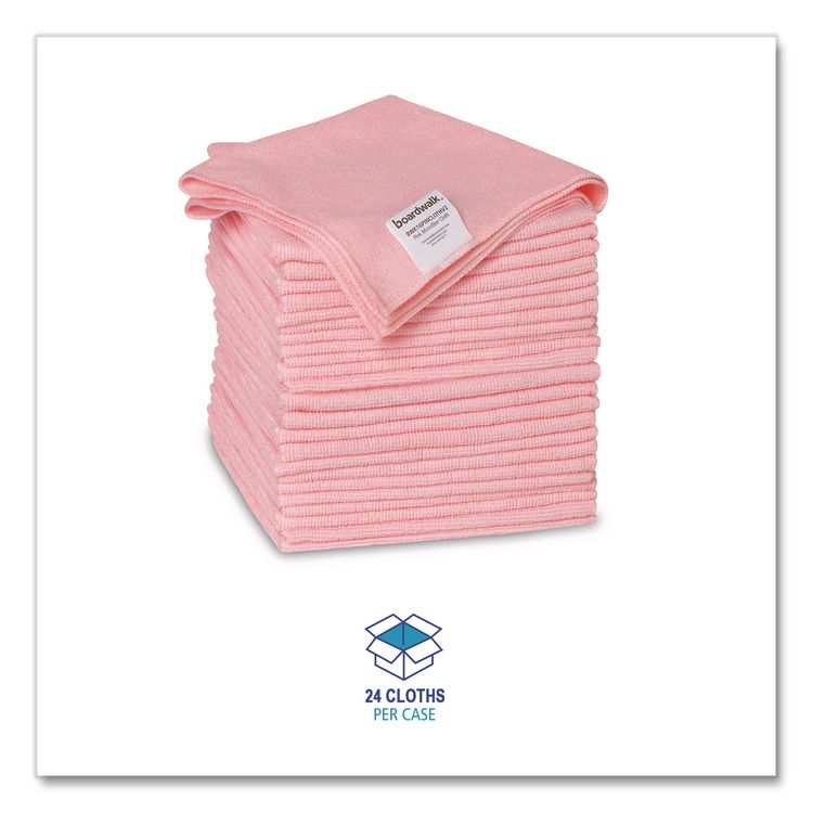 Microfiber Cleaning Cloths, 16 x 16, Pink, 24/Pack