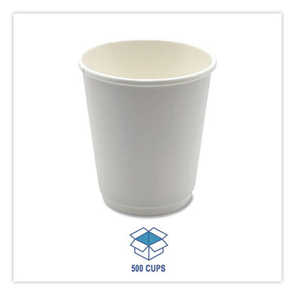 Paper Hot Cups, Double-Walled, 8 oz, White, 500/Carton
