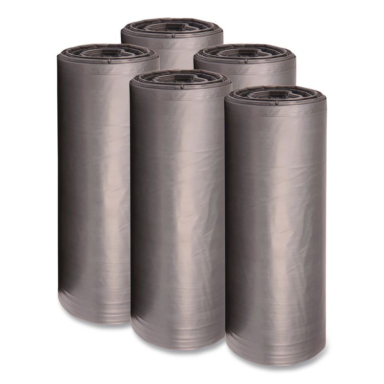 Low-Density Waste Can Liners, 60 gal, 1.1 mil, 38" x 58", Gray, Perforated Roll, 20 Bags/Roll, 5 Rolls/Carton