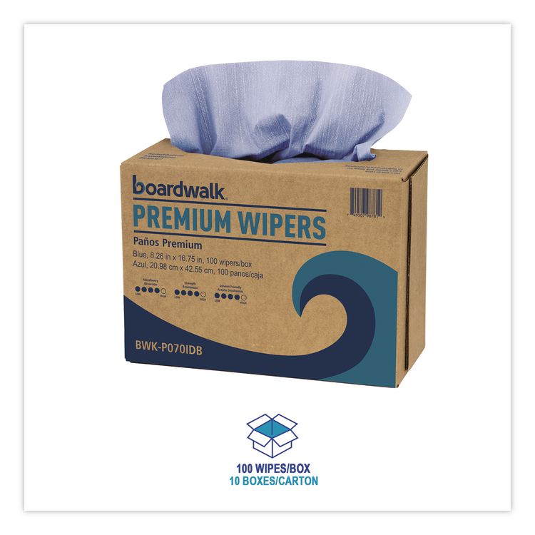 Hydrospun Wipers, 8.26 x 16.75, Blue, 100 Wipes/Box, 10 Boxes/Carton