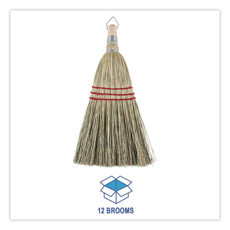 Corn Whisk Broom, Corn Fiber Bristles, 9" Bristle Length, Yellow, 12/Carton