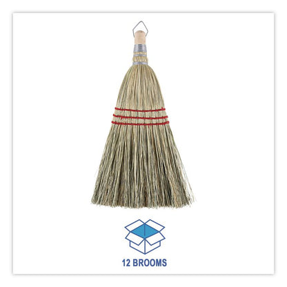 Corn Whisk Broom, Corn Fiber Bristles, 9" Bristle Length, Yellow, 12/Carton