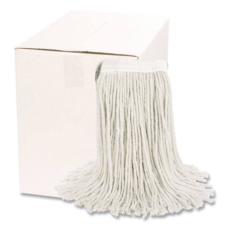 Cut-End Wet Mop Head, Cotton, #16, White, 12/Carton