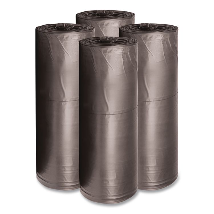 Low-Density Waste Can Liners, 60 gal, 0.65 mil, 38" x 58", Black, Perforated Roll, 25 Bags/Roll, 4 Rolls/Carton