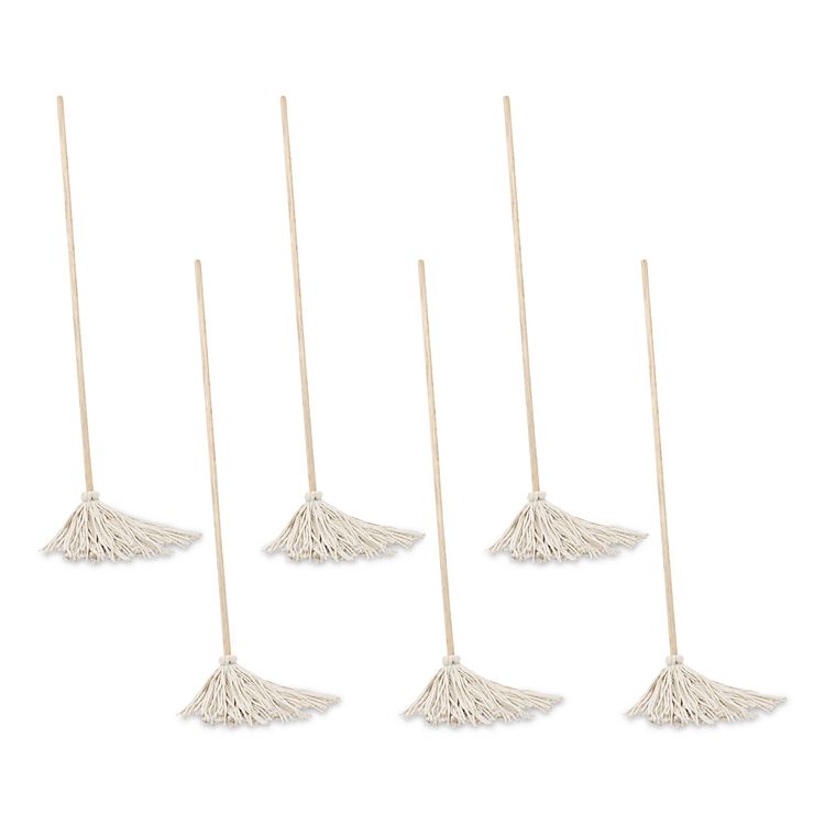 Handle/Deck Mops, #12 White Cotton Head, 48" Natural Wood Handle, 6/Pack