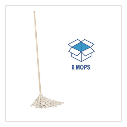 Handle/Deck Mops, #12 White Cotton Head, 48" Natural Wood Handle, 6/Pack
