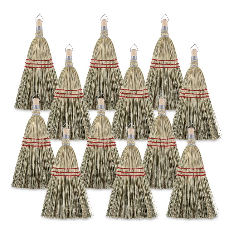 Corn Whisk Broom, Corn Fiber Bristles, 9" Bristle Length, Yellow, 12/Carton