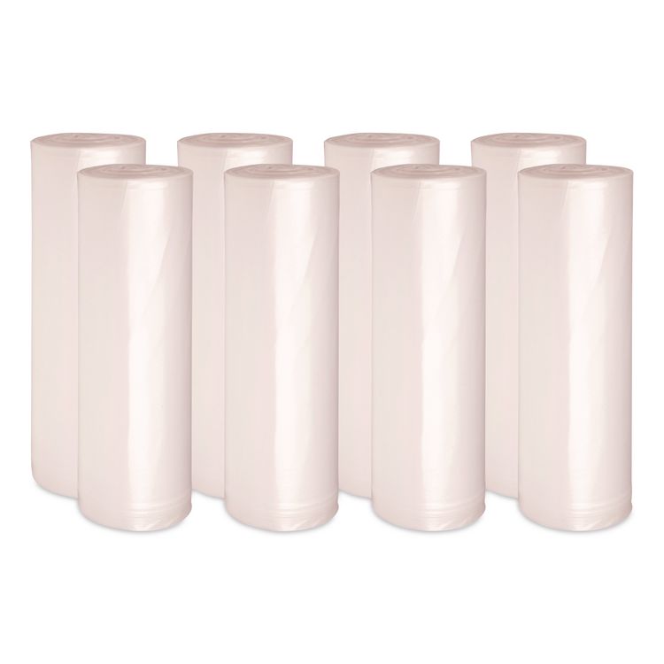 High-Density Can Liners, 60 gal, 11 mic, 38" x 58", Natural, Perforated Roll, 25 Bags/Roll, 8 Rolls/Carton