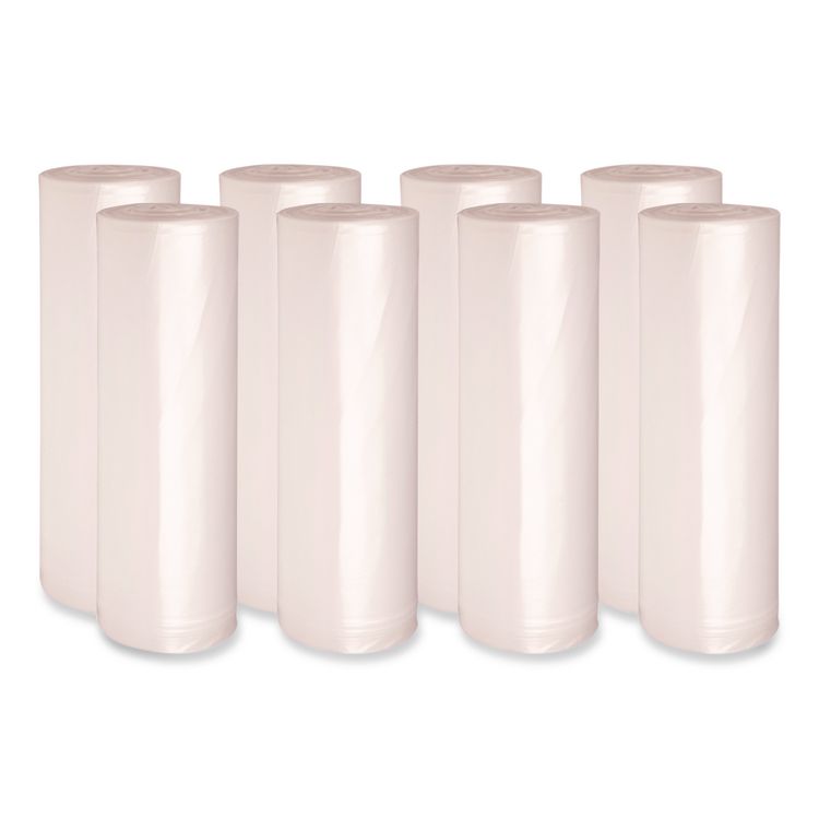 High-Density Can Liners, 60 gal, 14 mic, 38" x 58", Natural, Perforated Roll, 25 Bags/Roll, 8 Rolls/Carton