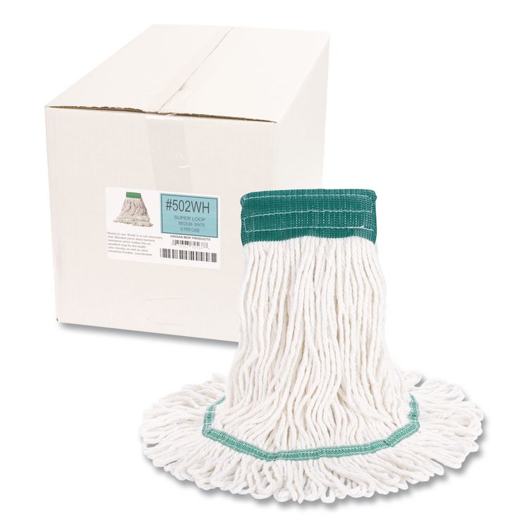Super Loop Wet Mop Head, Cotton/Synthetic Fiber, 5" Headband, Medium Size, White, 12/Carton