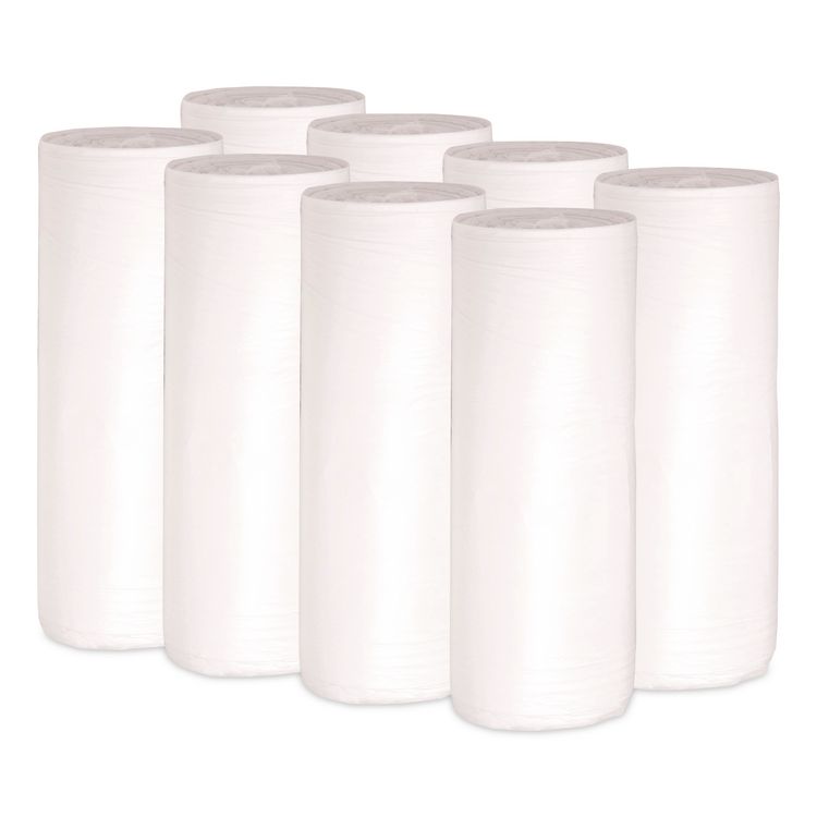 Low-Density Waste Can Liners, 30 gal, 0.6 mil, 30" x 36", White, Perforated Roll, 25 Bags/Roll, 8 Rolls/Carton