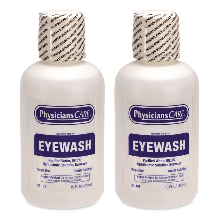 Emergency Eyewash Station, 16 oz Bottle, 2 Bottles/Station