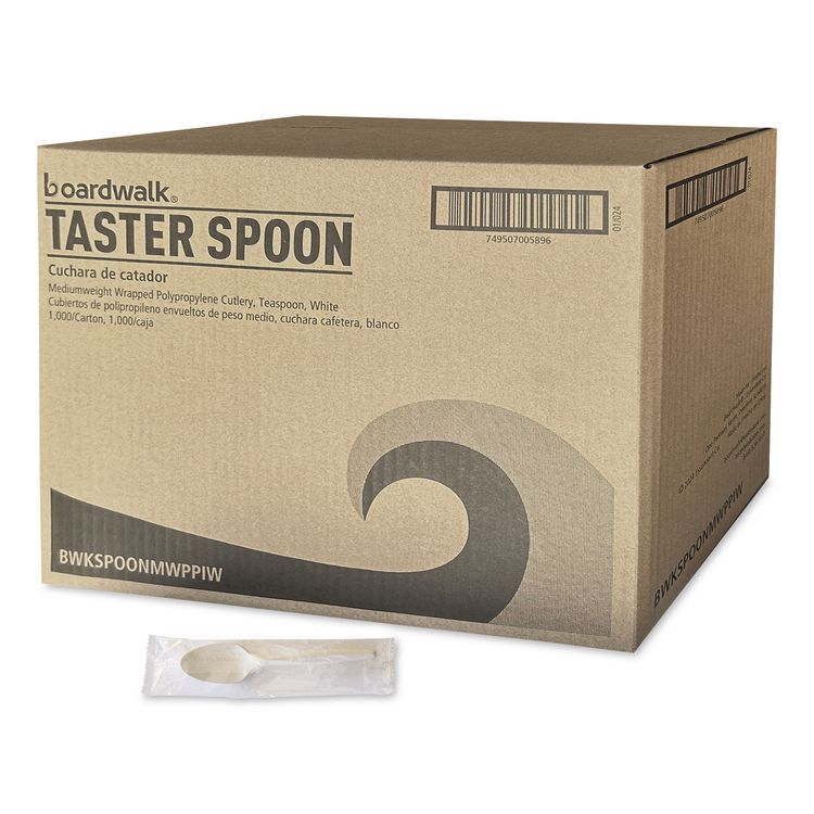 Mediumweight Wrapped Polypropylene Cutlery, Spoon, 5.31", Plastic, White, 1,000/Carton