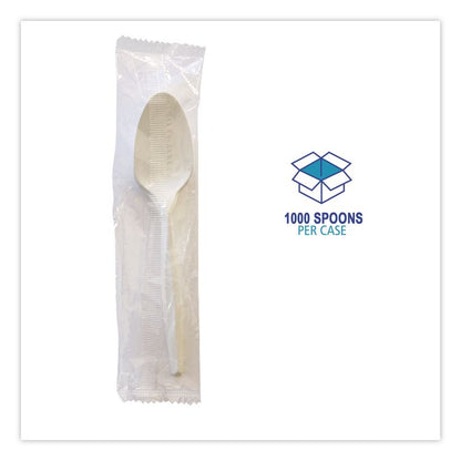 Mediumweight Wrapped Polypropylene Cutlery, Spoon, 5.31", Plastic, White, 1,000/Carton